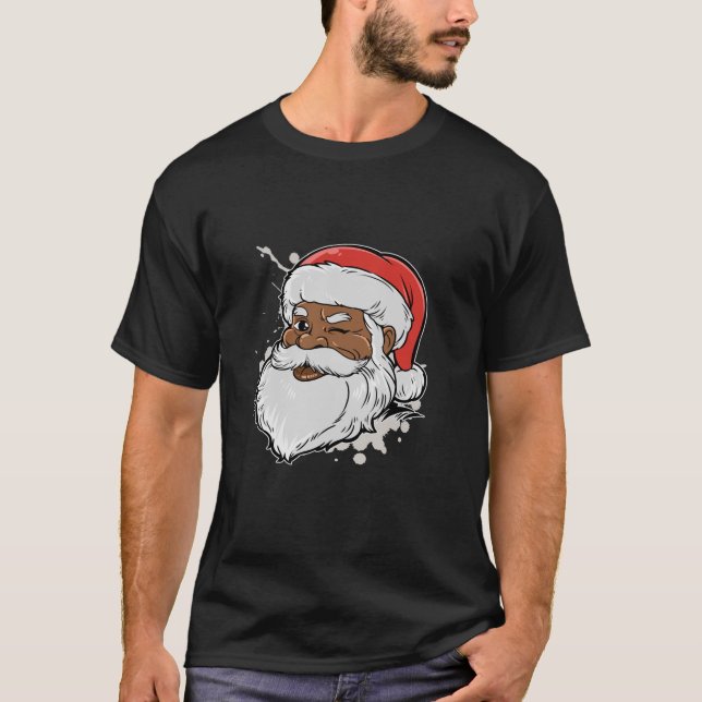 Camiseta Merry Christmas Black African American Santa Gift  (Frente)