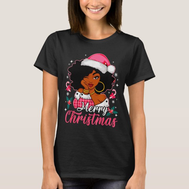 Camiseta Merry Christmas Black Afro African American Girl S (Frente)