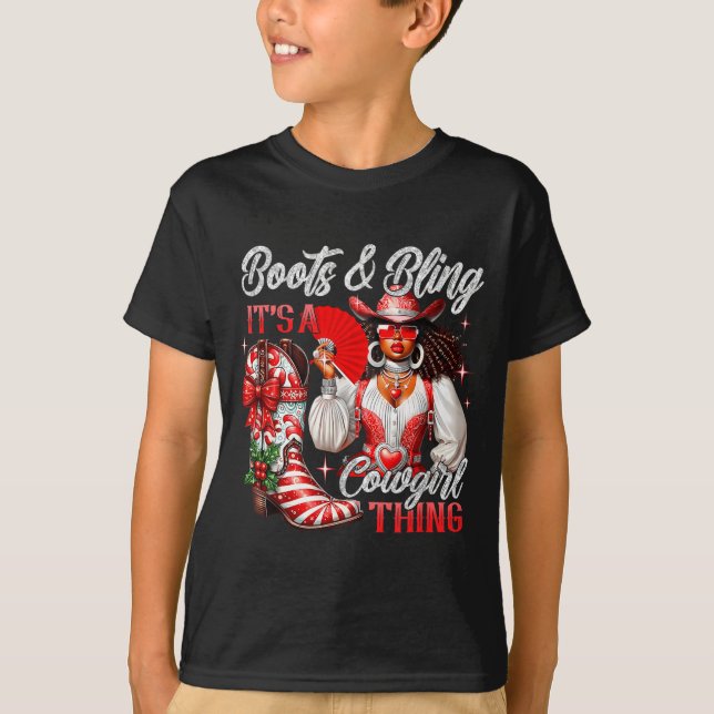Camiseta Merry Christmas Boots &amp; Bling Its A Cowgirl Th (Frente)