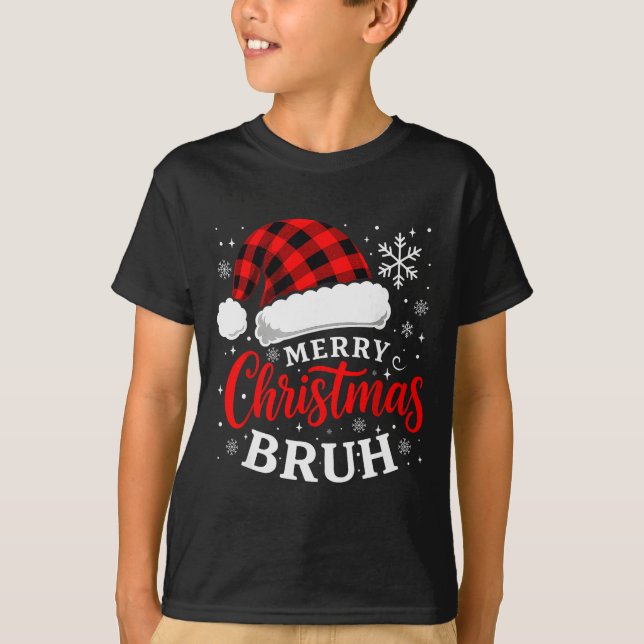 Camiseta Merry Christmas Bruh Santa Claus Hat Xmas Mens Boy (Frente)