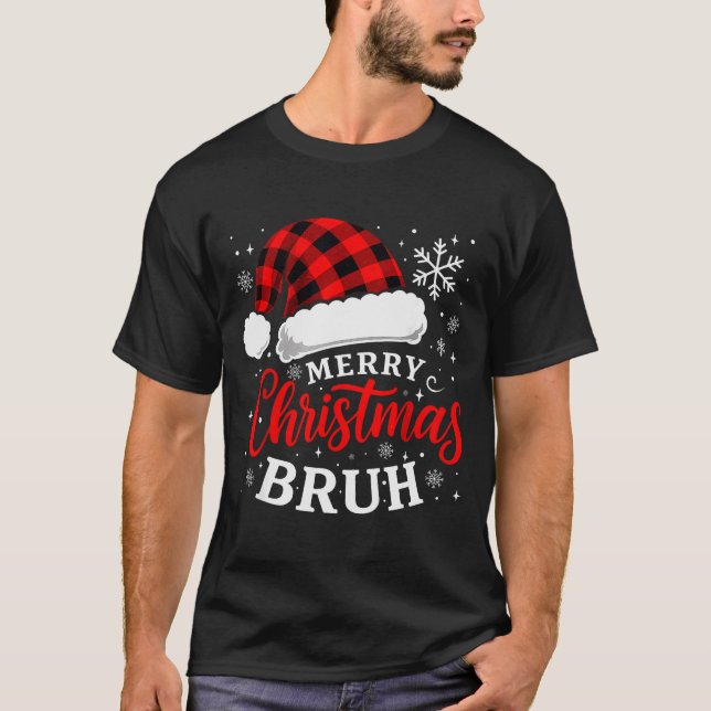 Camiseta Merry Christmas Bruh Santa Claus Hat Xmas Mens Boy (Frente)