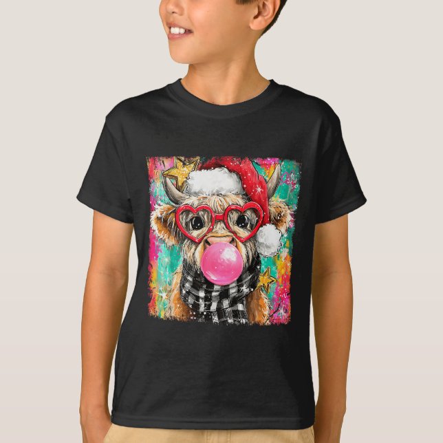 Camiseta Merry Christmas Bubble Gum Xmas Highland Cow Heife (Frente)