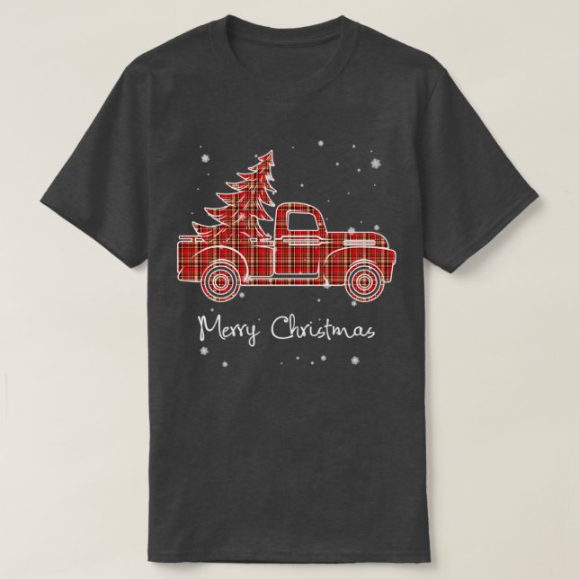Camiseta Merry Christmas Buffalo Truck Tree Red Plaid 1 (Frente do Design)