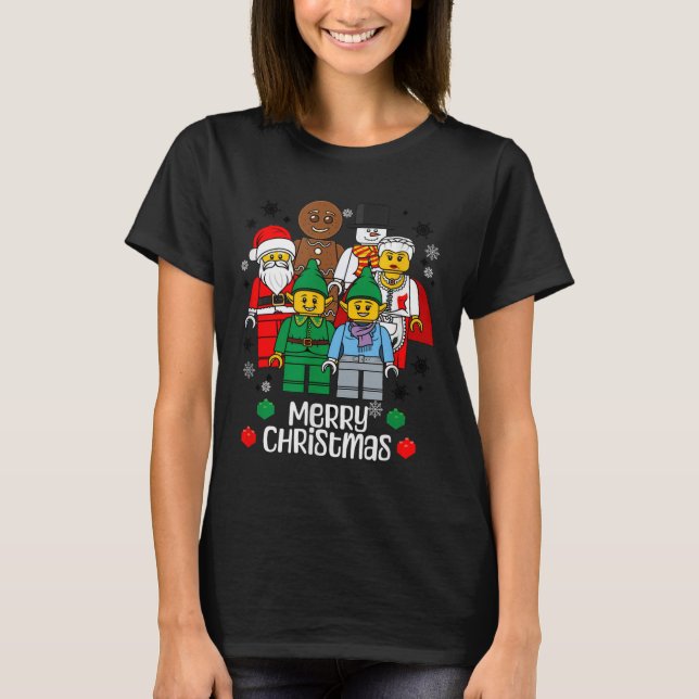 Camiseta Merry Christmas Building Bricks Santa Elf Snowman  (Frente)