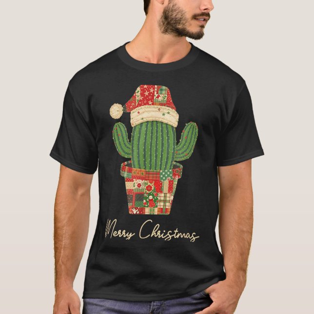 Camiseta Merry Christmas Cactus Patchwork Quilt  (Frente)