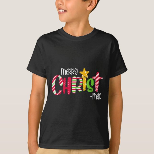 Camiseta Merry Christmas Candy Cane Christ Holiday Faith  (Frente)