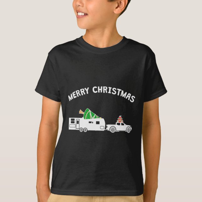 Camiseta Merry Christmas - Caravan Camper Rv Trailer Christ (Frente)
