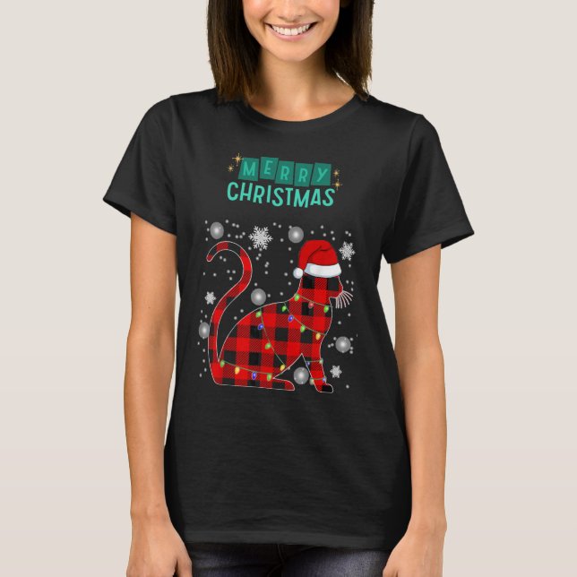 Camiseta Merry Christmas Cat Plaid Graphic For Cat Lover  (Frente)