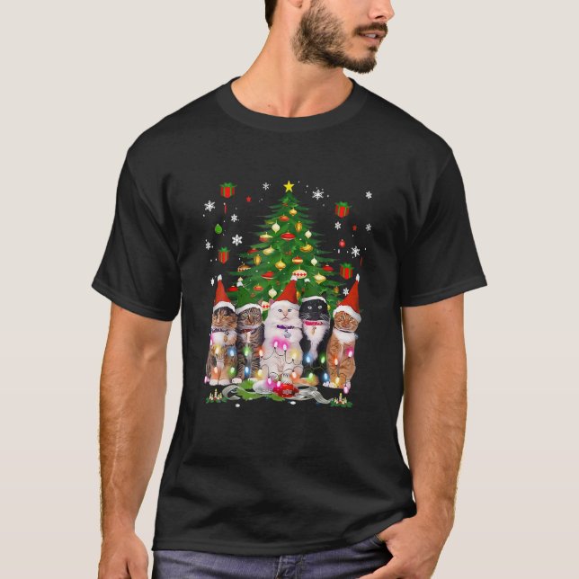 Camiseta Merry Christmas Cats - Meowy Family Cat Pajamas (Frente)