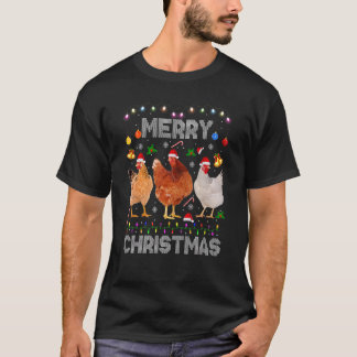 Camiseta Merry Christmas Chicken   Santa Hat Lights Xmas  