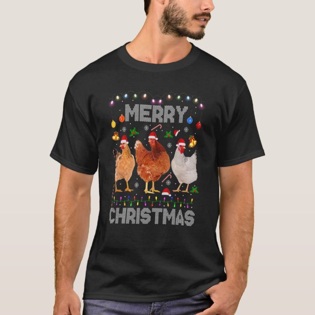 Camiseta Merry Christmas Chicken   Santa Hat Lights Xmas   (Frente)
