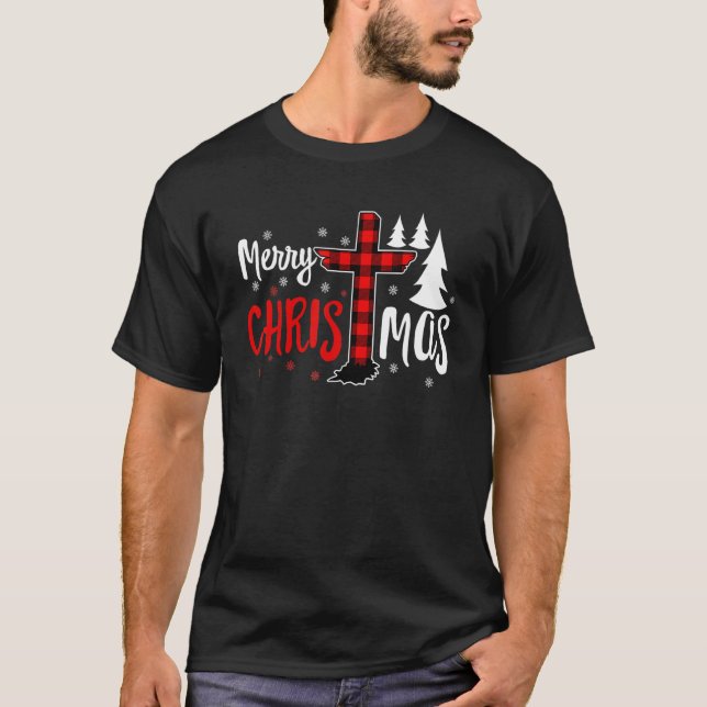 Camiseta Merry Christmas Christians Buffalo Plaid 1 (Frente)