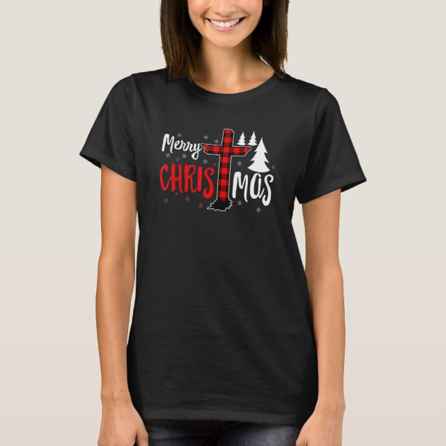 Camiseta Merry Christmas Christians Buffalo Plaid 2 (Frente)