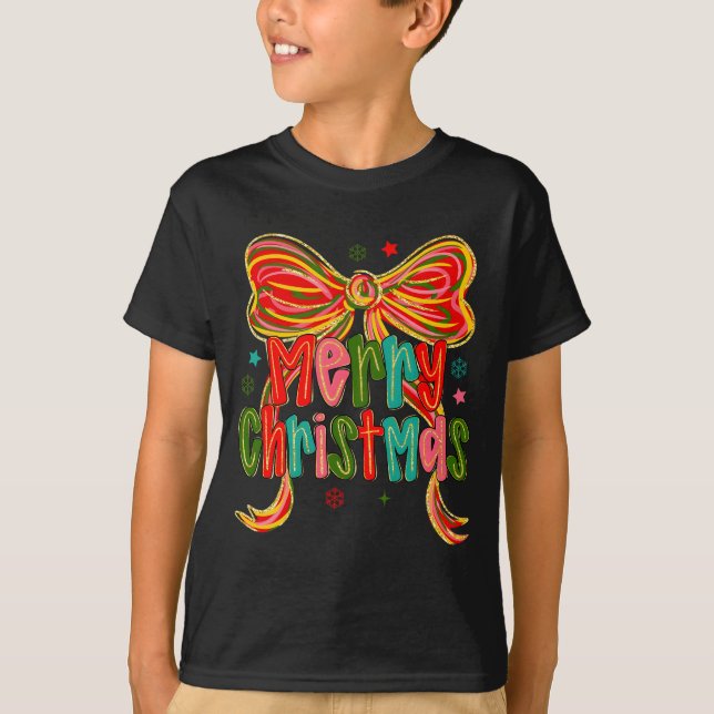 Camiseta Merry Christmas Coquette Bow Christmas Women Girls (Frente)