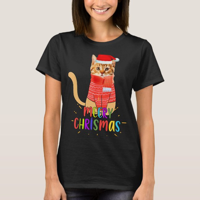 Camiseta Merry Christmas Cute Cat Christmas For Lovers (Frente)