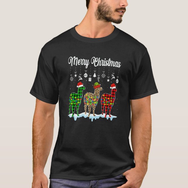 Camiseta Merry Christmas Cute Llama  Xmas Leopard Plaid (Frente)