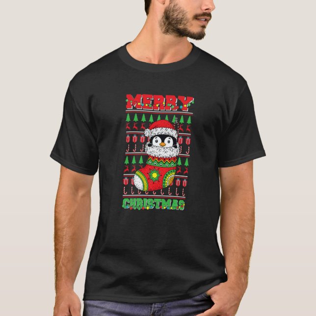 Camiseta Merry Christmas Cute Penguin Ugly Xmas  1 (Frente)