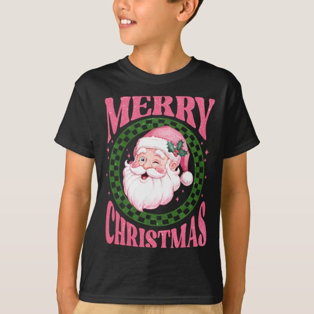Camiseta Merry Christmas Cute Santa Nk Retro Glitter  (Frente)