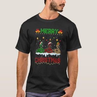 Camiseta Merry Christmas Cute Snake Xmas Leopard Plaid Sant
