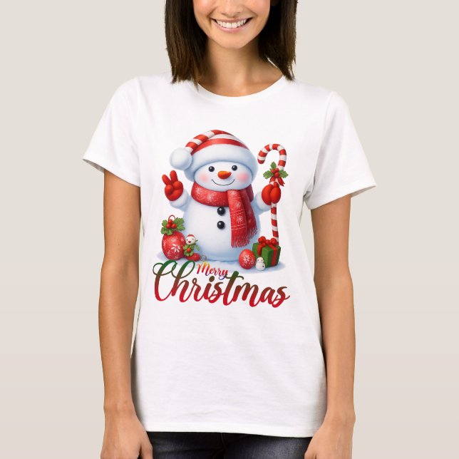 Camiseta Merry Christmas Cute Snowman Illustration Tee (Frente)