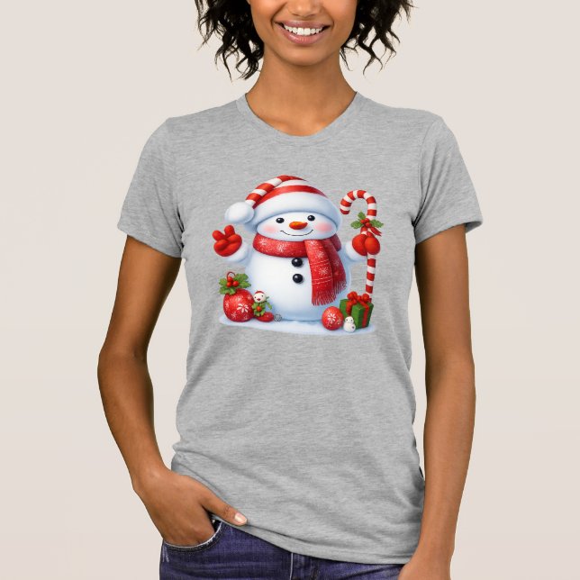 Camiseta Merry Christmas Cute Snowman Illustration Tee (Frente)