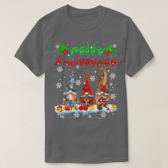 Camiseta Merry Christmas Cute Three Gnomes ASL Sign Languag (Frente do Design)