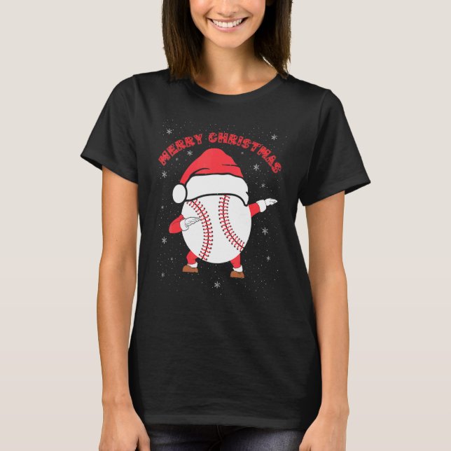 Camiseta Merry Christmas Dabbing Baseball with Xmas Hat   M (Frente)