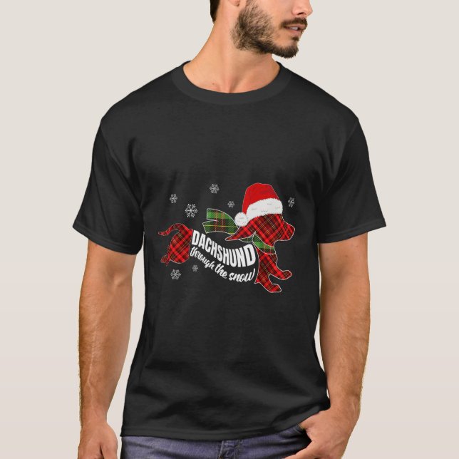 Camiseta Merry Christmas Dachshund Dog Through The Snow Pla (Frente)