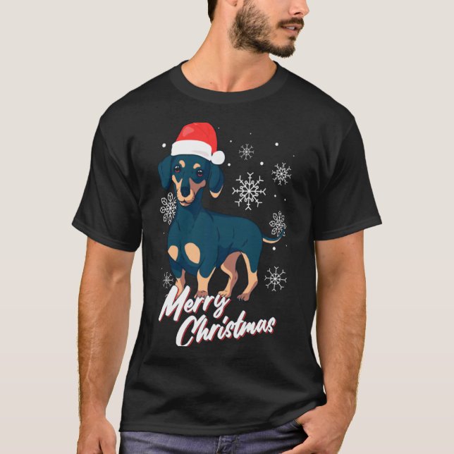 Camiseta Merry Christmas Dachshund Santa Claus Xmas New Yea (Frente)