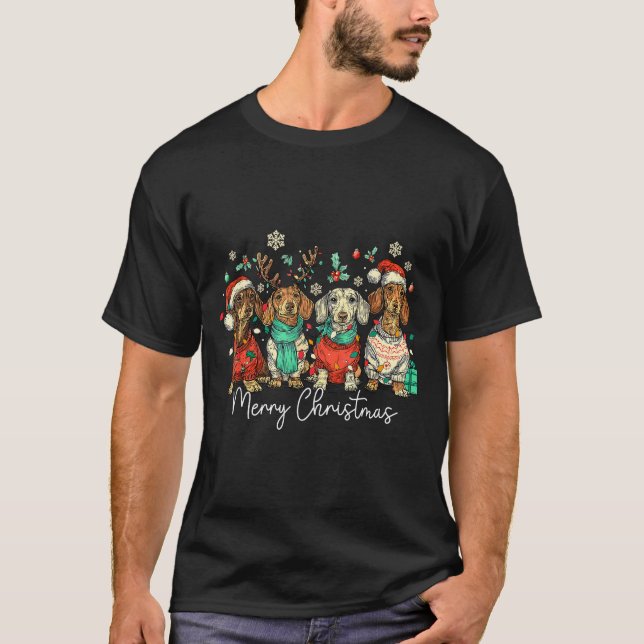 Camiseta Merry Christmas Dachshund Santa Dog Xmas Lights Ho (Frente)