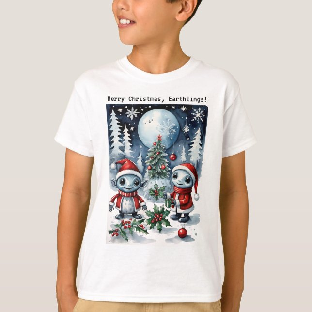 Camiseta Merry Christmas Eathlings Cute Santa Aliens (Frente)