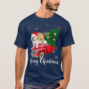 Camiseta Merry Christmas English Bulldog Santa Red Truck Xm