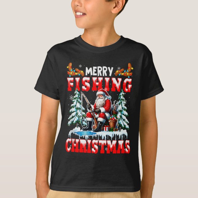 Camiseta Merry Christmas Fishing Santa Colorful Costume Srt (Frente)