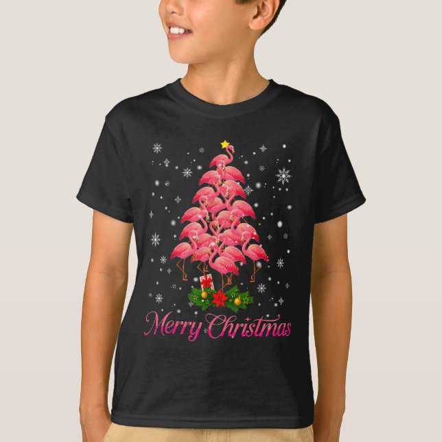 Camiseta Merry Christmas Flamingo Snowflake Tree Xmas Men W (Frente)