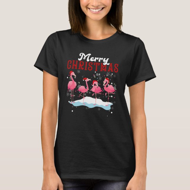 Camiseta Merry Christmas Flamingo Tree Lights Flamingo Chri (Frente)