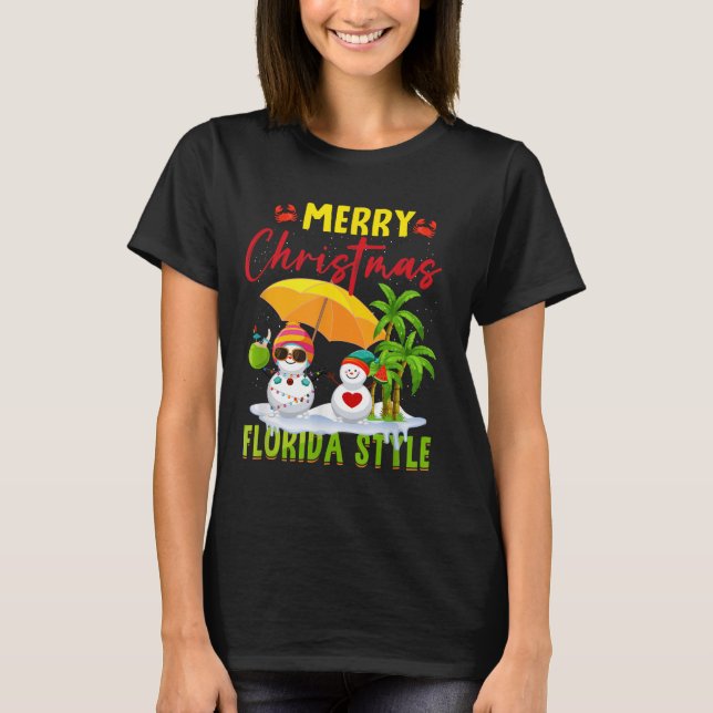 Camiseta Merry Christmas Florida Style Snowman Summer Vacat (Frente)