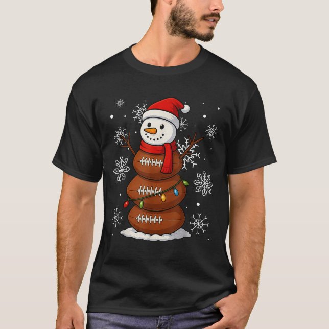 Camiseta Merry Christmas Football Snowman Holiday Srts Xmas (Frente)