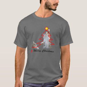 Camiseta MERRY CHRISTMAS Gatos Jovens Lã Feira Vermelha Fe