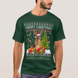 Camiseta Merry Christmas German Shepherd Santa Xmas Light U
