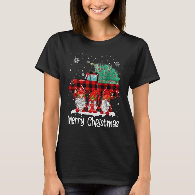 Camiseta Merry Christmas Gnomes Santa Reindeer Plaid Truck  (Frente)