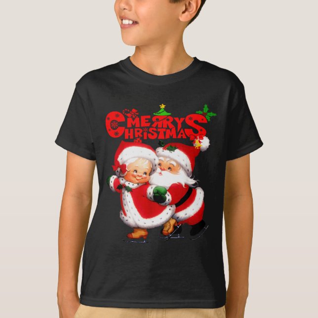 Camiseta Merry Christmas - Happy Cute Mrs Claus And Mr Clau (Frente)