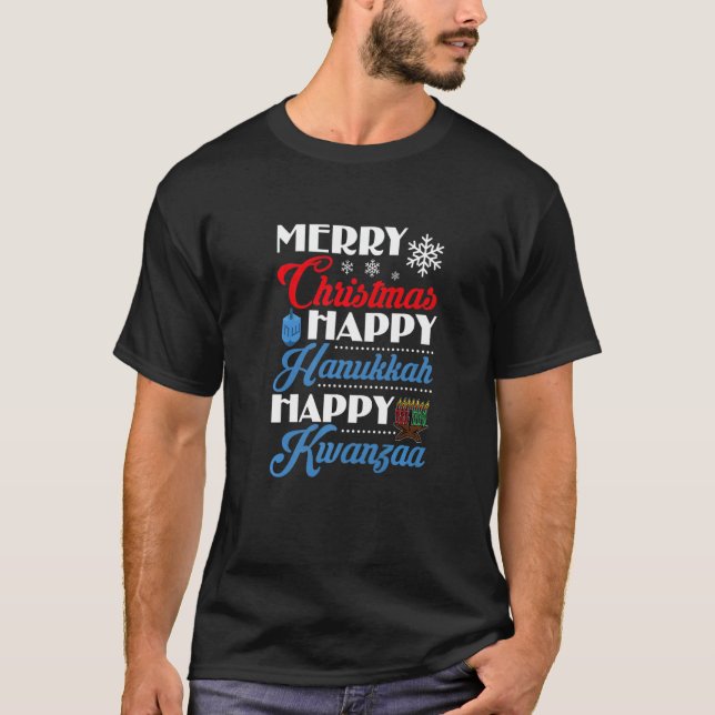 Camiseta Merry Christmas Happy Hanukkah Happy Kwanzaa   (Frente)