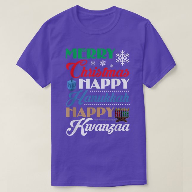 Camiseta Merry Christmas Happy Hanukkah Happy Kwanzaa  (Frente do Design)