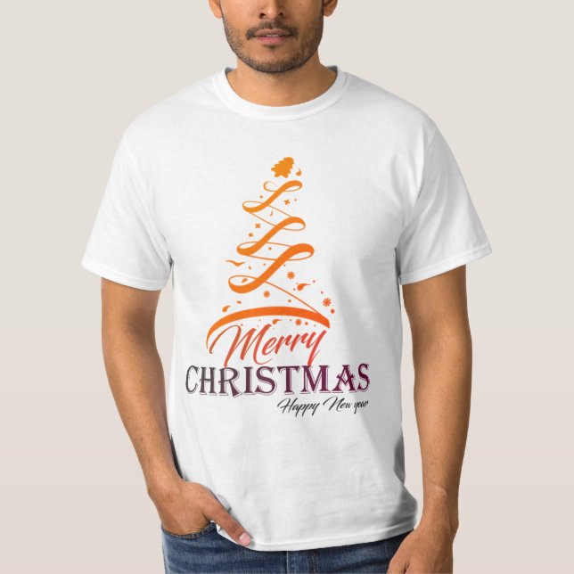 Camiseta Merry Christmas & Happy New Year Tree Men’s Value  (Frente)