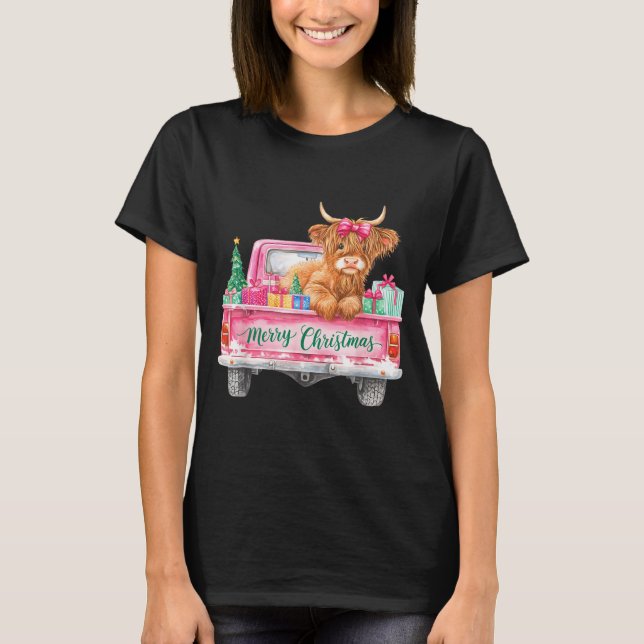 Camiseta Merry Christmas Highland Cow Nk Truck Xmas Tree Wo (Frente)