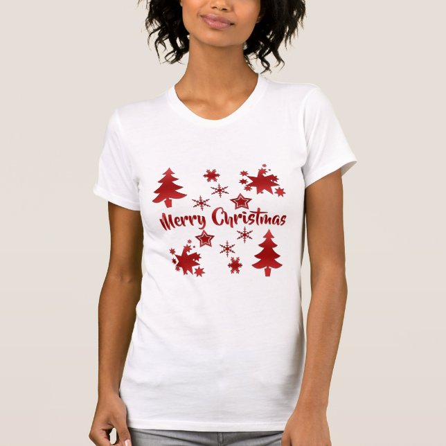 Camiseta Merry Christmas, Holiday Red Design, (Frente)