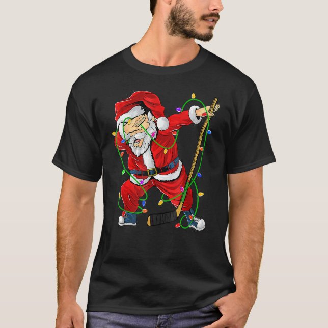 Camiseta Merry Christmas Ice Hockey Dabbing Santa Claus Hoc (Frente)