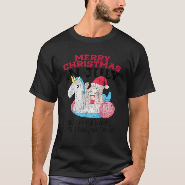 Camiseta Merry Christmas In July Funny Santa Beach Summer G (Frente)