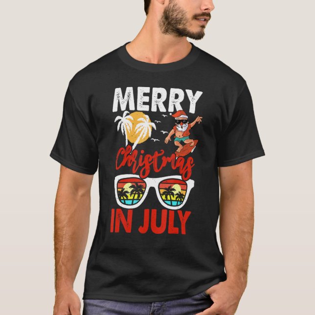 Camiseta Merry Christmas In July Santa Hawaiian Summer Chri (Frente)