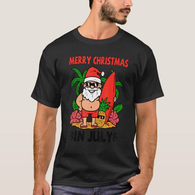 Camiseta Merry Christmas in July Summer Santa Vibes Beach V (Frente)